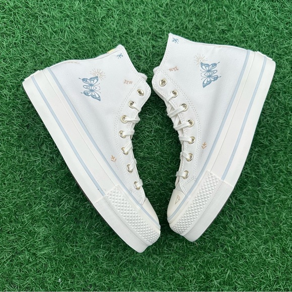 Converse Ctas Lift Platform High Top Vintage White / Cocoon Blue Tiny Tattoos - Picture 8 of 14